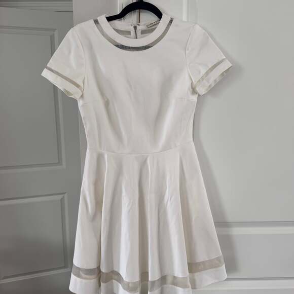 Alice + Olivia Dresses & Skirts - Alice + Olivia White Fit-and-Flare Mini Dress Mesh Short Sleeve Collared Hem